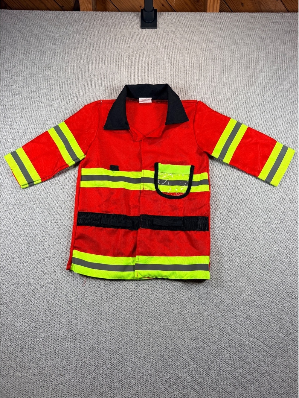 Red Reflective Safety Work Jacket with Black Collar and Utility Pockets